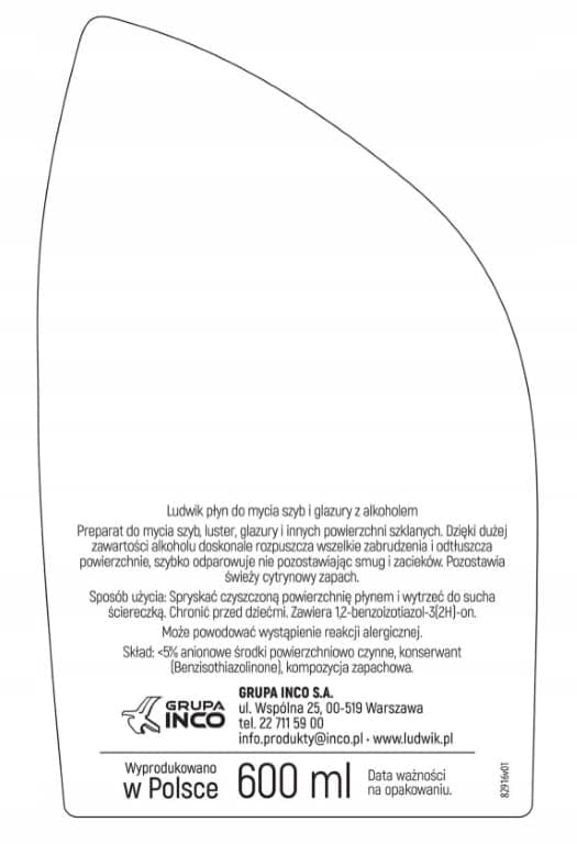 Ludwik lasinpuhdistusaine alkoholilla, sitruuna, 600 ml
