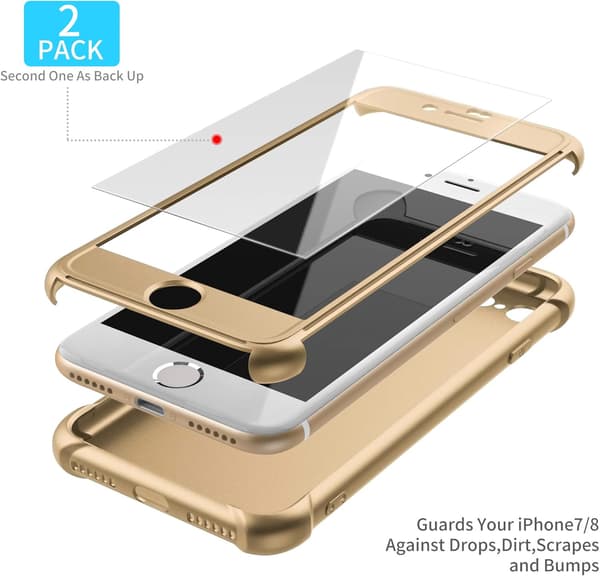 GYLDET ETUI TIL IPHONE 7/8 4,7' 2xHÆRDET GLAS