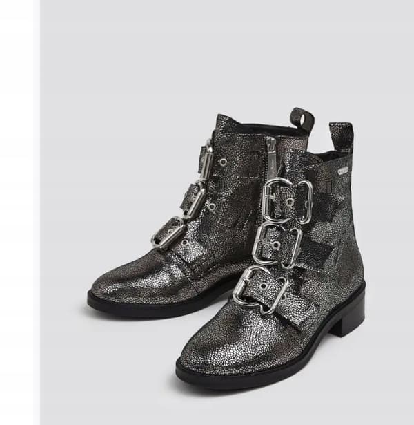 Pepe Jeans dam silverläderstövlar med spänne storlek 37