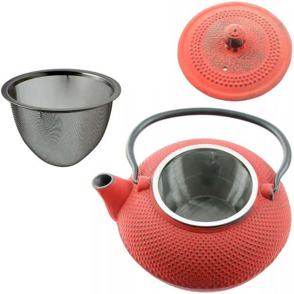 Støbejernskedel 1,5L tekande med teinfuser + 4x kopvarmer