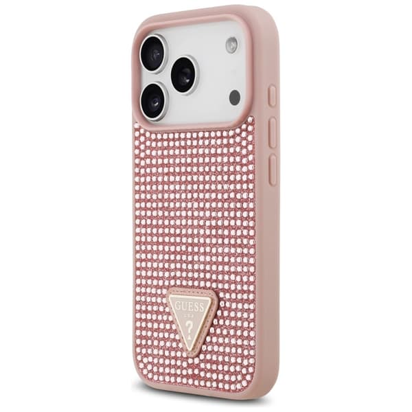 Guess Rhinestone Triangle Logo iPhone 17 Pro Etui - Pink