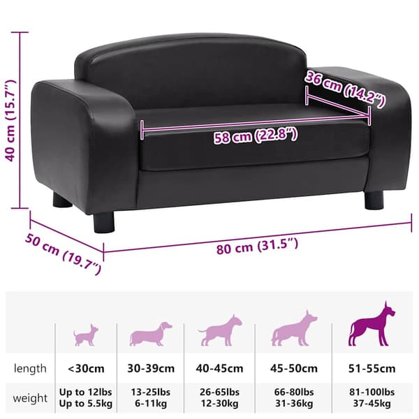 vidaXL hundesofa sort 80x50x40 cm kunstlæder