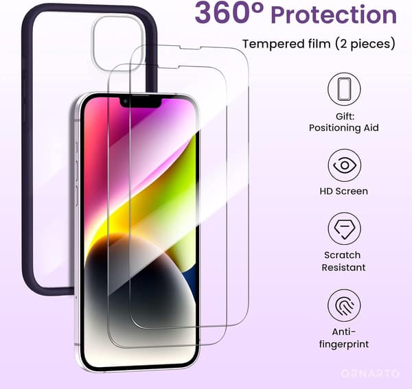ETUI TIL APPLE IPHONE 14 PLUS KONFIGUR LILLA RAMME 2X GLAS