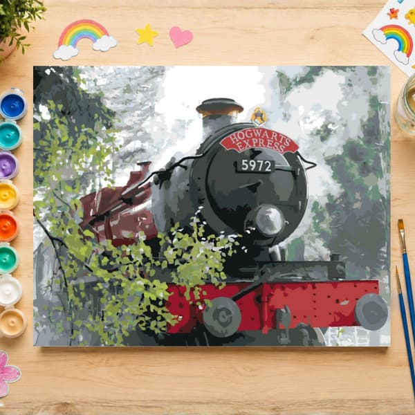 Mal efter nummer billede med ramme Hogwarts Express på vejen 70x50 cm
