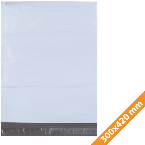 Hvide poly mailers 300x420mm 100stk.