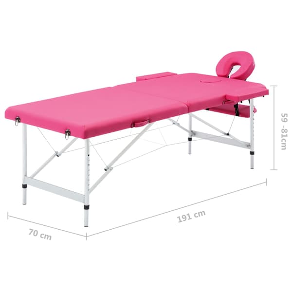 vidaXL foldbart massagebord 2-zoner aluminium pink