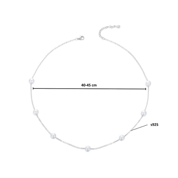 Silverhalsband med snäckskalspärlor, justerbar längd 40-45cm