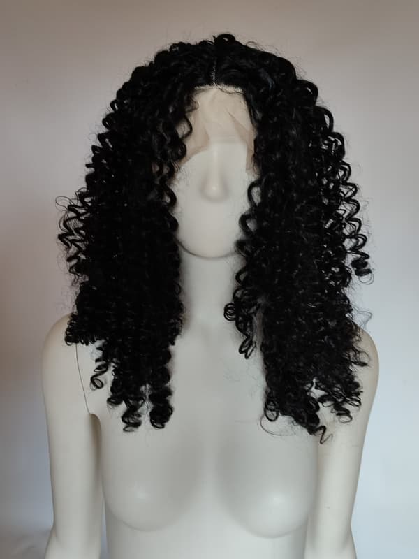 Svart peruk lace front AFROLOKI svarta täta lockar termoresistent