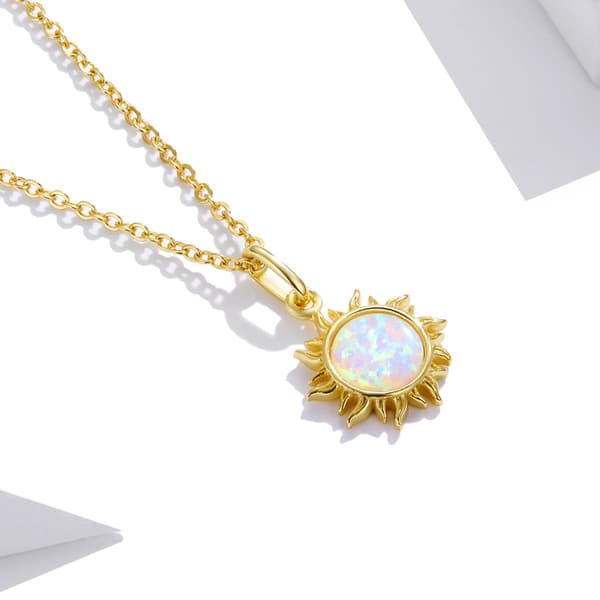Silverhalsband, förgyllt, solopal, 925 silver, justerbart