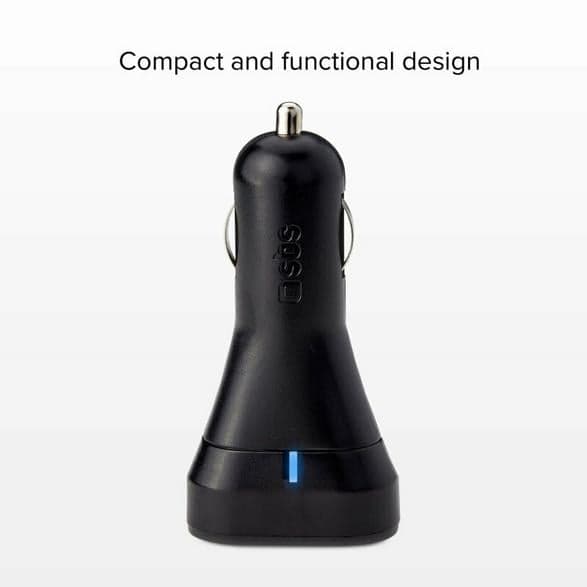 SBS Billaddare USB Typ-C 3A + USB-A 2.1A Svart