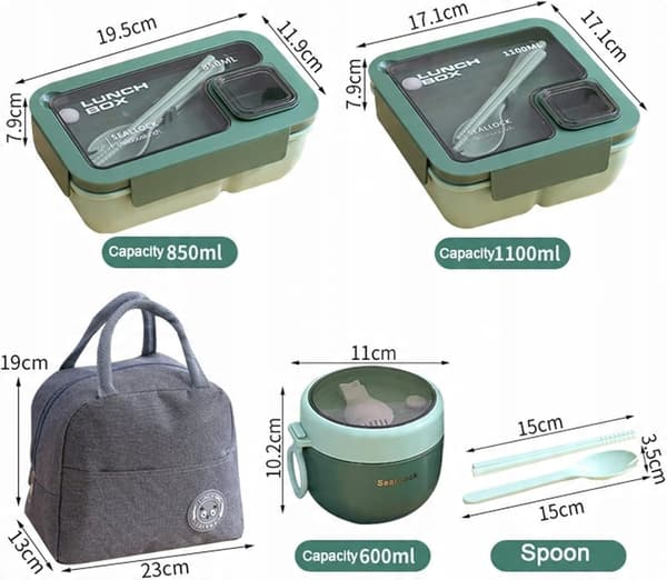 2x termosbehållare för soppa och lunchset + termospåse och bestick