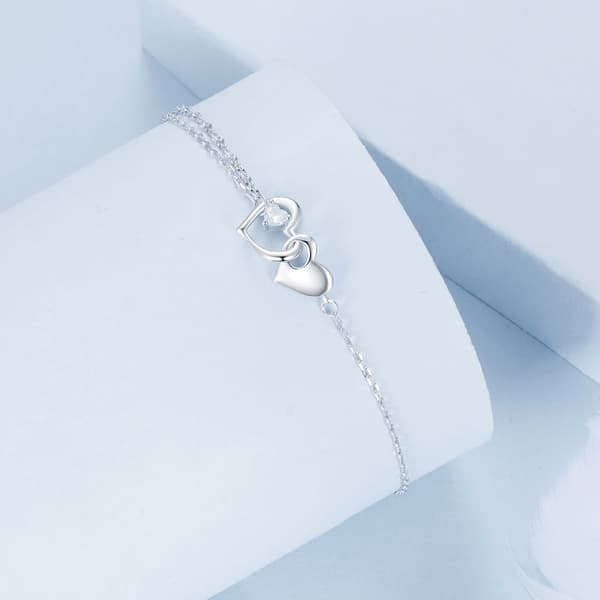 Silverarmband med sammankopplade hjärtan, 925 silver