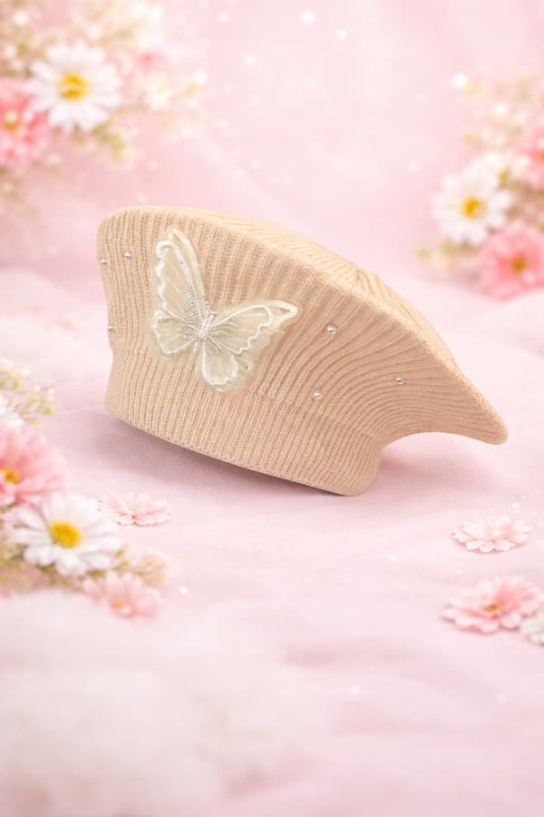 Pigebaskerhat 46-50 sommerfugleperler elegant FORÅRSBEIGE