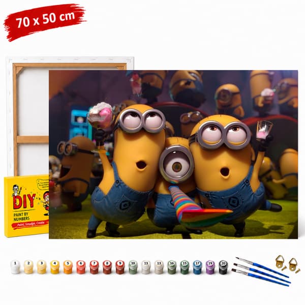 Mal efter nummer billede med ramme Minions 70x50 cm