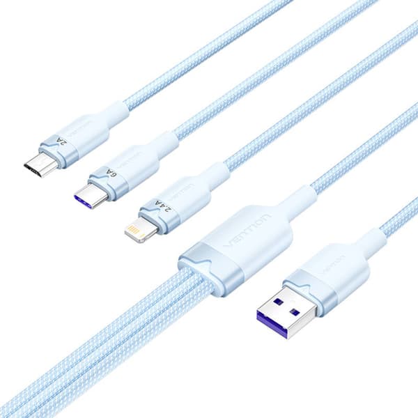 USB 2.0 A til 3-i-1 6A Vention CTRLG-kabel 1,5 m (blå)