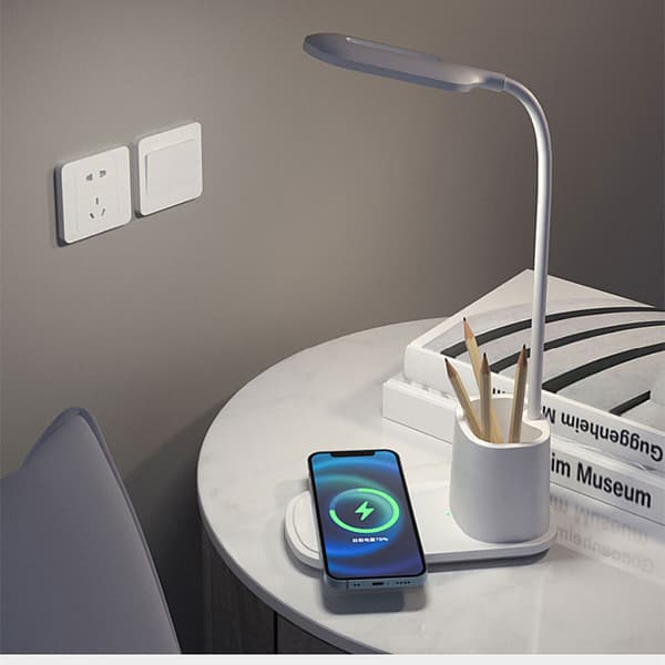 Skrivebordslampe LED hvid dobbelt touch ur LCD-display USB