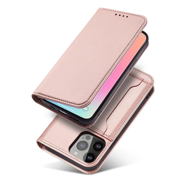 Magnetkortsfodral iPhone 14 Pro Flip Plånboksfodral Rosa