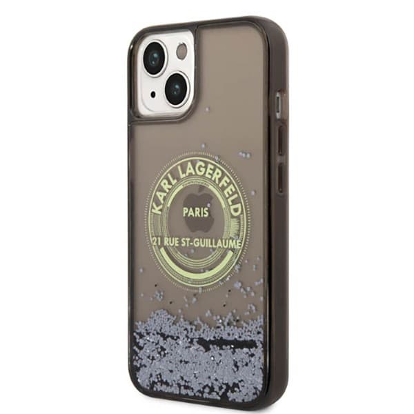 Karl Lagerfeld Liquid Glitter Rundt RSG Logo Etui - iPhone 14 Plus Etui (Sort)