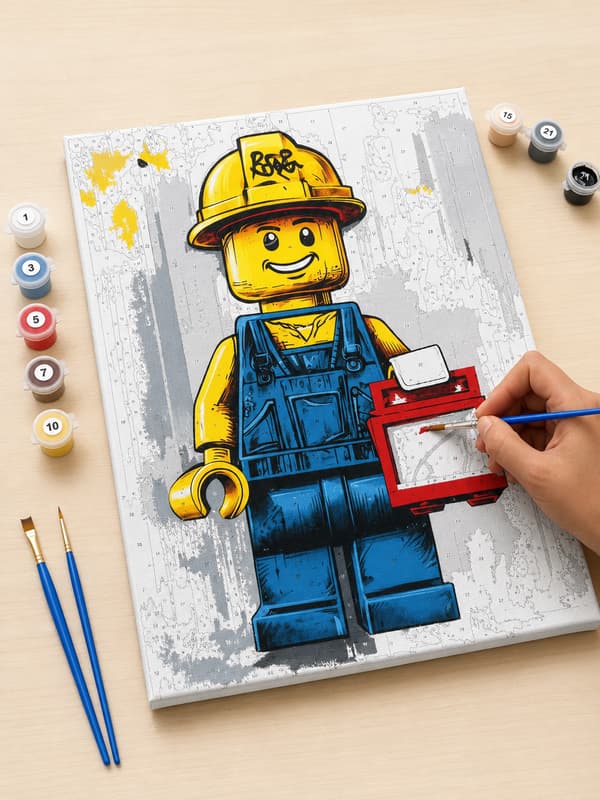 Lego Builder målning med siffror och ram 40x50 cm