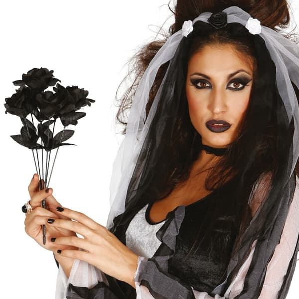 Sort Rosebuket Kunstig Halloween Rose 35cm