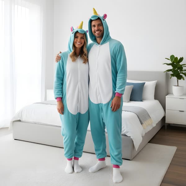 Kigurumi-pyjamas blå enhörning 145-155 cm