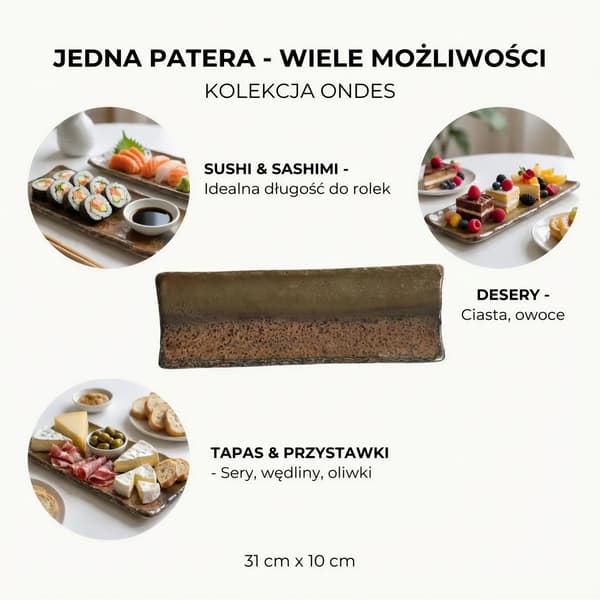 REKTANGULÆR KERAMISK TALLERKEN TIL SERVERING AF SUSHI OG DESSERTER 30,5×10 CM