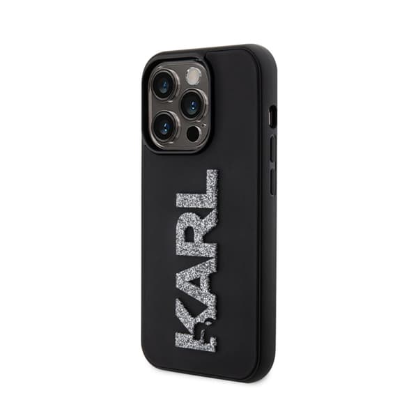 Karl Lagerfeld 3D Gummi Glitter Logo - iPhone 15 Pro Max Cover (Sort)