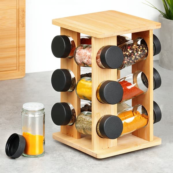 Puinen pyörivä mausteteline säilyötyksillä 13 kpl