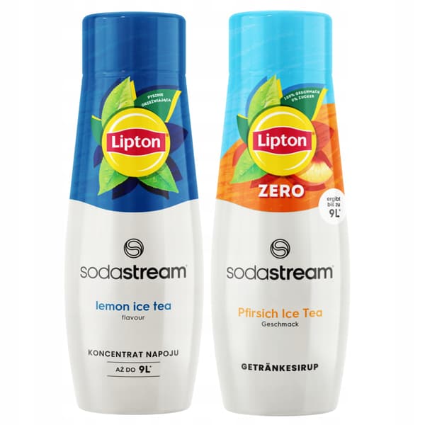 2 siirappia Sodastream Lemon Ice Tea + Peach Zero Sugar Peach