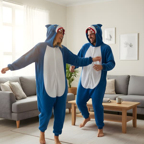 Kigurumi-pyjamas blå haj storlek 145-155 cm