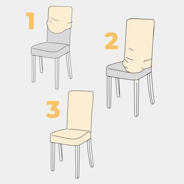 Stolsöverdrag set om 6, elastiska, universella, ljusbeige