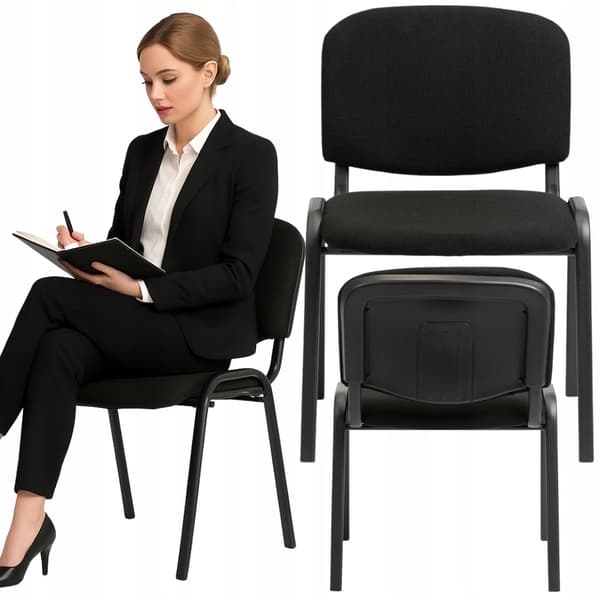 ISO sort kontorkonferencestol, tyk profil, polstret, med certifikat