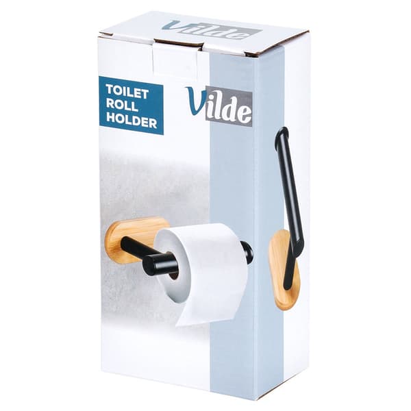 Toiletpapirholder stål bambus sort 17 cm