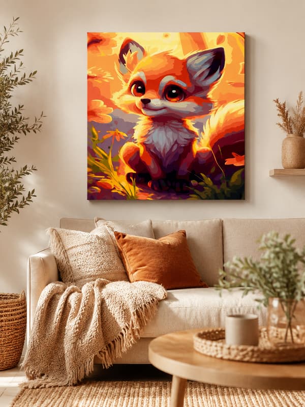 Maleri efter tal med ramme Billeder til maleri - Lille Ræv 40x50 cm