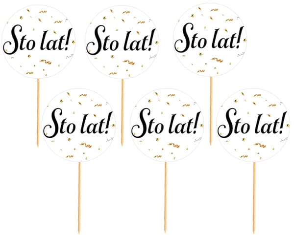 Toppar STO LAT vit bakgrund svart text 6 st.