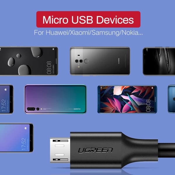 UGREEN US289 USB-Micro USB -kaapeli QC 3.0 2.4A 0.5m (Musta)
