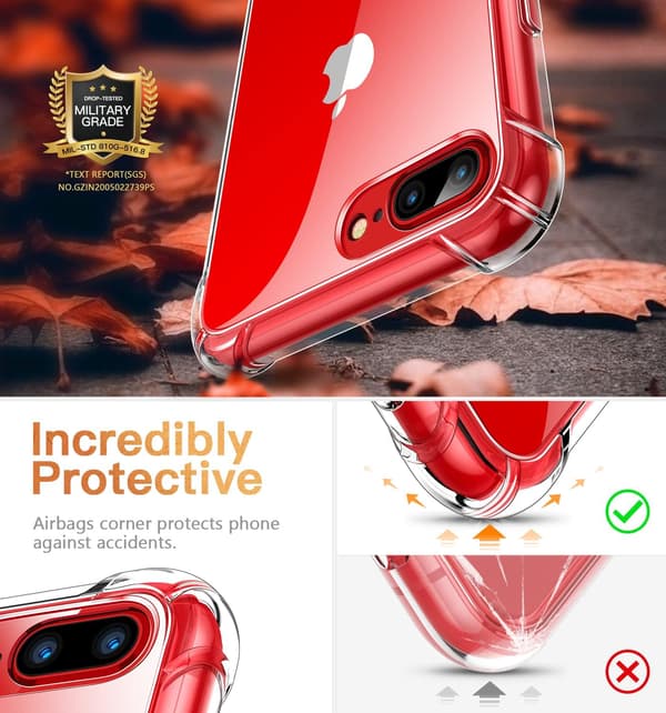 SKYDDSSKAL FÖR APPLE IPHONE 7 PLUS 8 PLUS 5,5" MED FÖRSTÄRKTA HÖRN