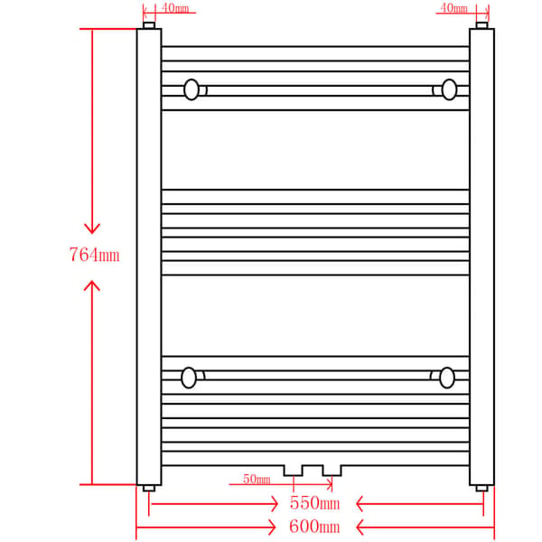 Badrumsradiator, rak, 600 x 764 mm