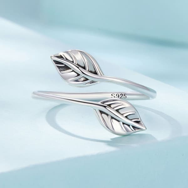 Silver universalring med två blad, 925 silver
