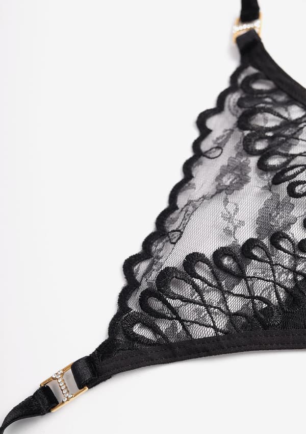 Satin string dame med broderi foran Marcella Poupee Marilyn XL sort