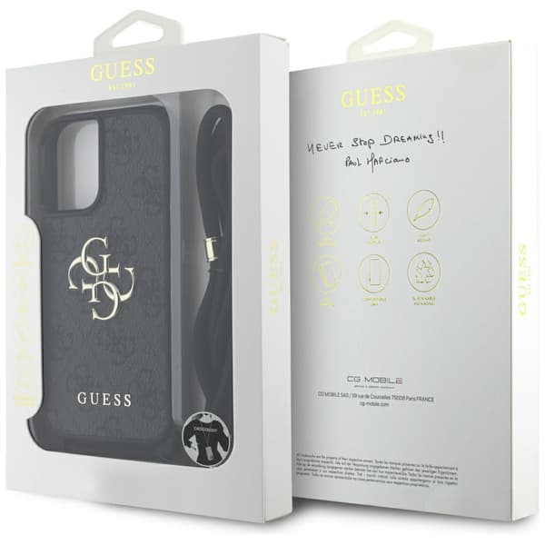 Guess 4G Stort Logo Snorrem Crossbody-etui til iPhone 16 Plus Sort