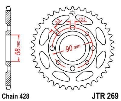 JT R269.34 stål baghjul, 34T, størrelse 428