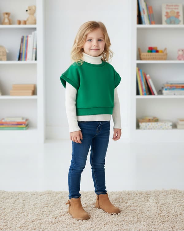 Børneponcho 128 vest kappevarmer bomuld fluff flaske