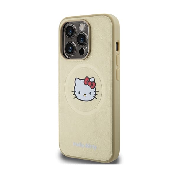 Hello Kitty Læder Kitty Hoved MagSafe - iPhone 13 Pro Max Etui (Guld)