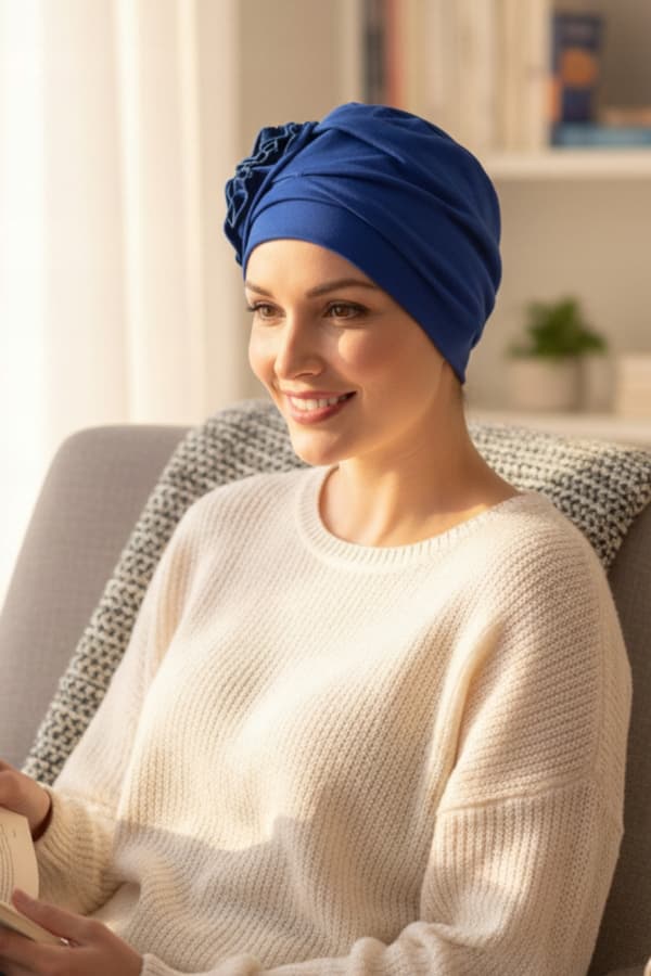 Dalia dameturban, kornblomst, elegant, behagelig selv efter kemoterapi