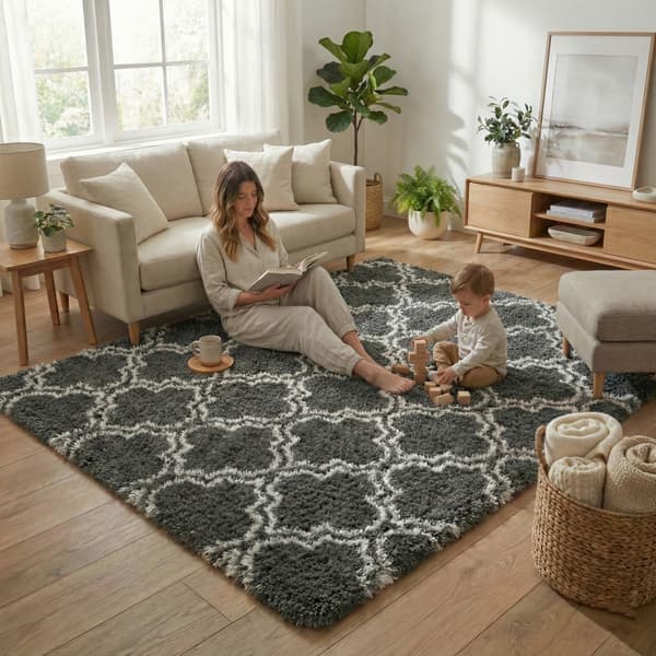 DECOR ragget stuetæppe, skridsikkert, blødt, luftigt, moderne, 200x300 Grå Lanterne