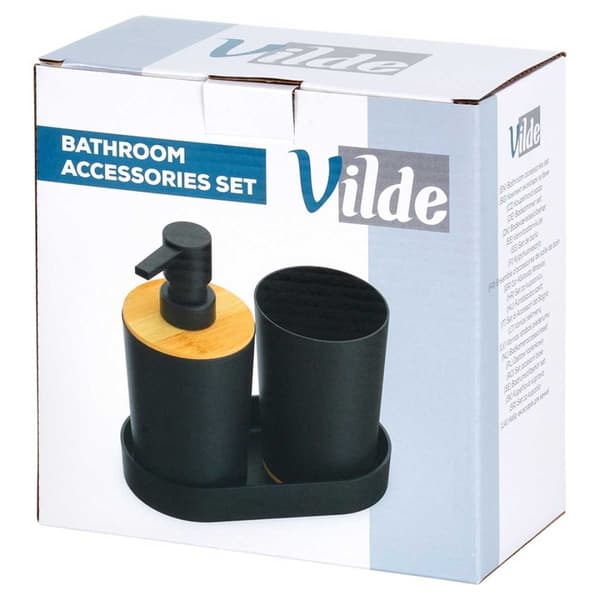 BADRUMSSET TVÅLPUMPARE OCH MUGG 567019 svart