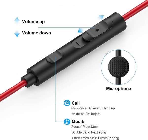 ANKBIT E100Pro HØRETELEFONER MED KABEL MED MIKROFON, RØD STØJ