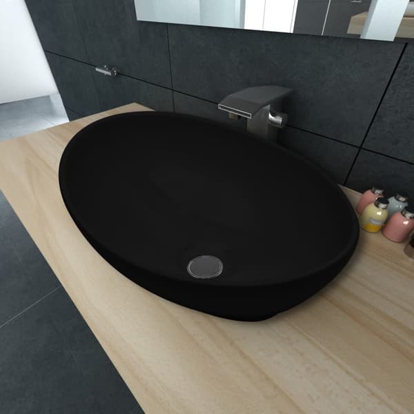 vidaXL luksus håndvask i keramik oval sort 40 x 33 cm