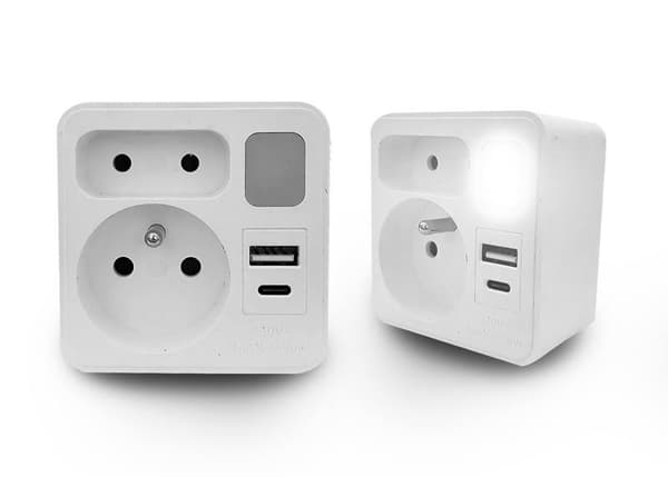 DOBBELT SPLITTER MED LAMPE 1x USB + 1x USB C